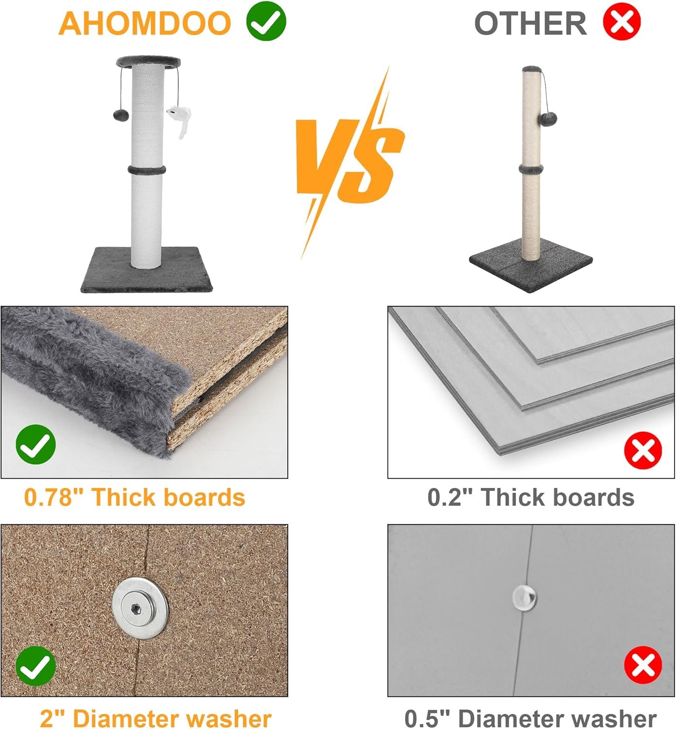 Cat Scratching Post 34 Inches Heavy Duty and Thicker Cat Scratching Post Sisal Rope with Hanging Ball and Mice Scratching Post for Indoor Cats and Adult(Grey) - Image 6