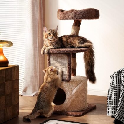 40 Inch Tall Modern Solid Wood Cat Tree Tower for Indoor Cats Large Adult, Sturdy Heavy-Duty Cat Condo with Scratching Post, Perch, Scratcher, Platform, Cozy Hideaway