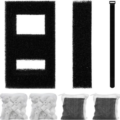 2 Set Aquarium Filter Media for Fluval SPEC, Betta, EVO and Flex Desktop Aquarium,Includes 2 Carbon Filter Refills, 2 Foam Filter, 2 Ceramic Rings & 1 Filter Cord
