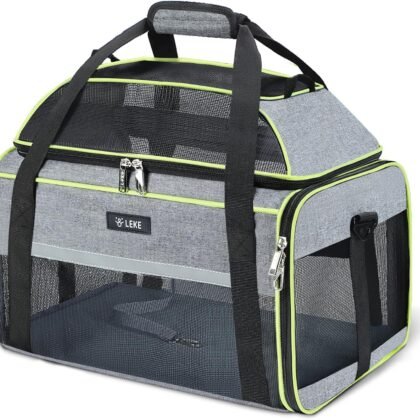 Lekereise Top-Expandable Pet Carrier 17x11x9.5 Inch Alaska Hawaiian Airline Approved Soft Sided Underseat to 12lbs Travel Carriers for Small Cats and Dogs with Locking Safety Zippers Anti-Scratch Mesh