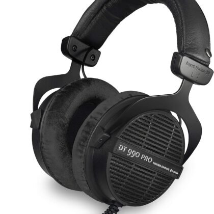 beyerdynamic DT 990 PRO Over-Ear Studio Monitor Headphones - Open-Back Stereo Construction, Wired (80 Ohm, Black (Limited Edition)) (Renewed)