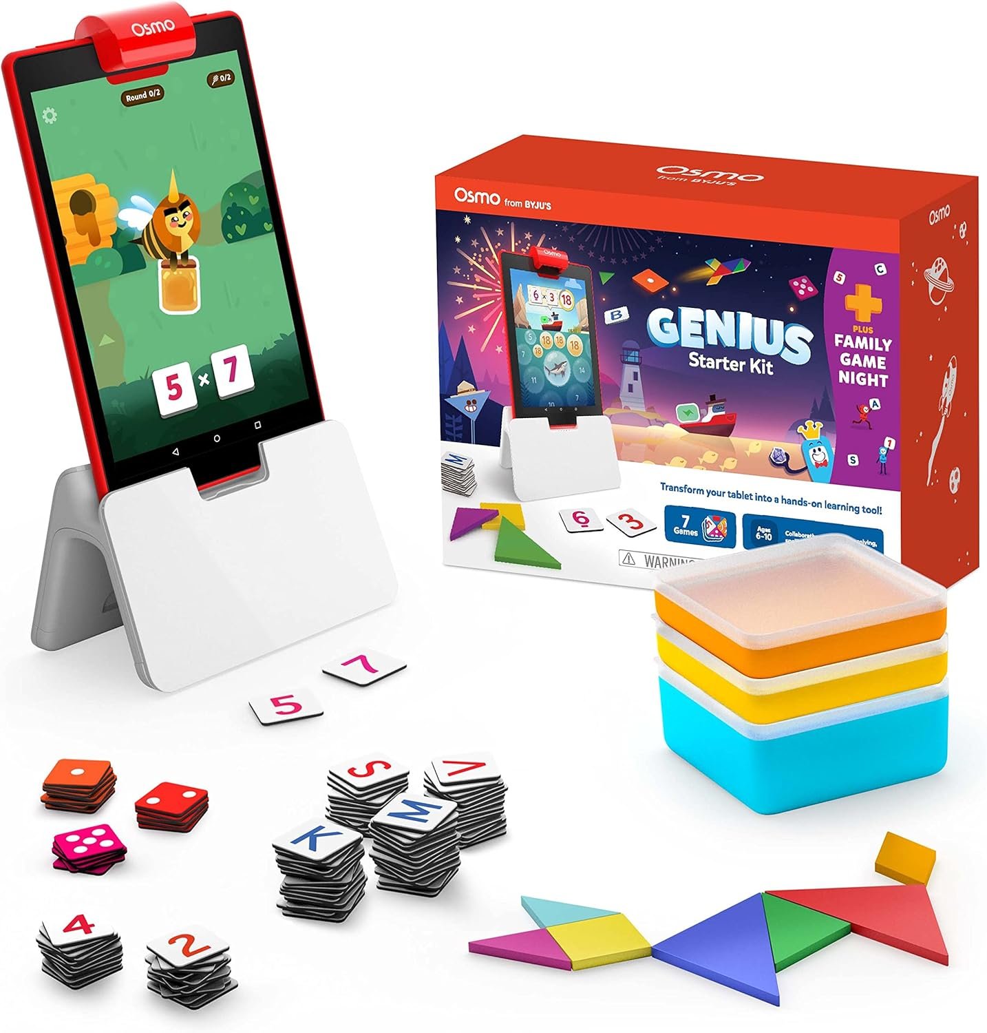 Osmo-Genius Starter Kit for Fire Tablet + Family Game Night-7 Educational Learning Games for Spelling,Math & more-Ages 6-10-STEM Toy Gifts- 6 7 8 9 10(Osmo Fire Tablet Base Included-Amazon Exclusive)