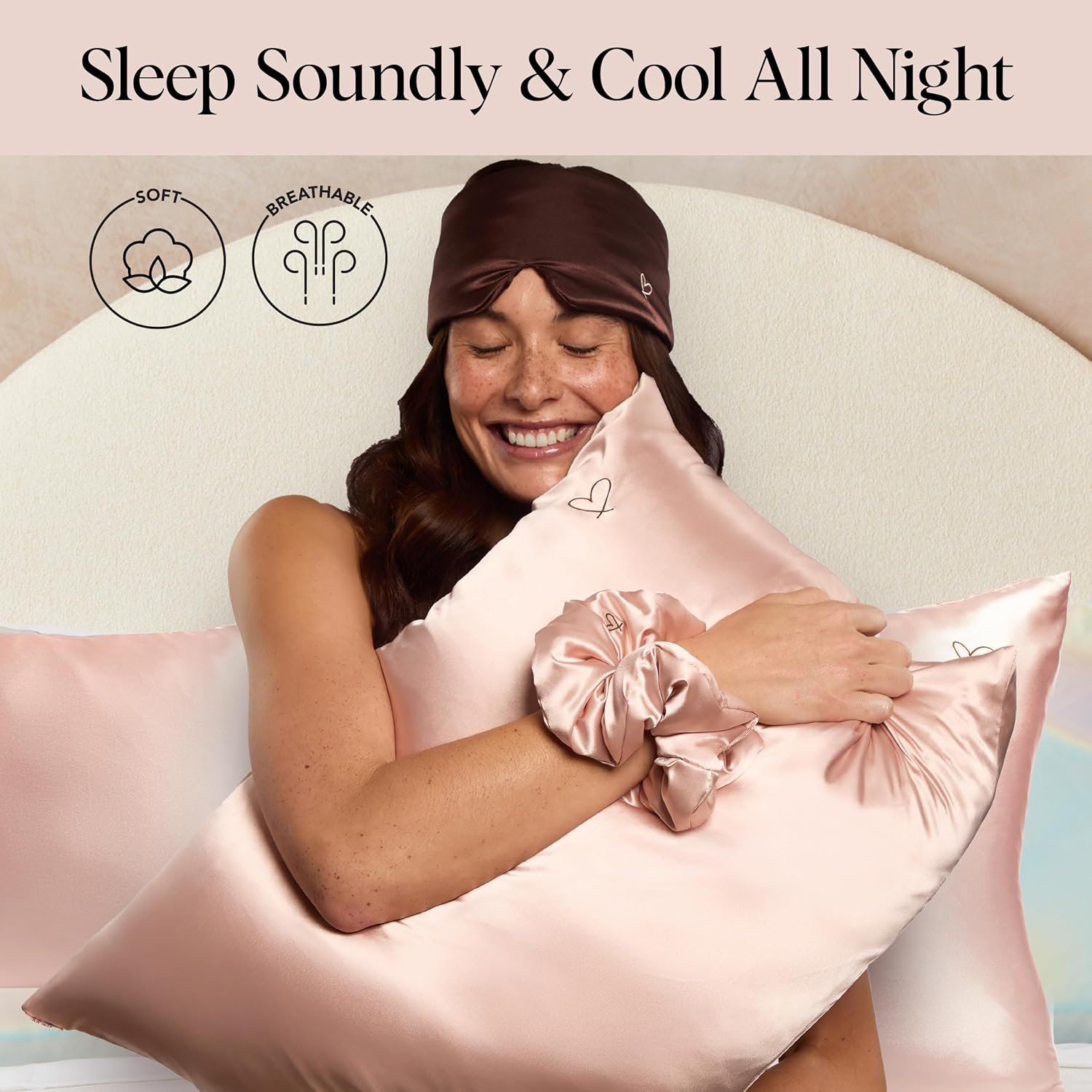 Kitsch Night time Renewal 3PC Sleep Set - Satin Pillowcase with Zipper for Hair & Skin - Softer Than Silk, Queen/Standard Size with Satin Pillow Scrunchie No-Damage Hair Tie and Satin Pillow Eye Mask - Image 4