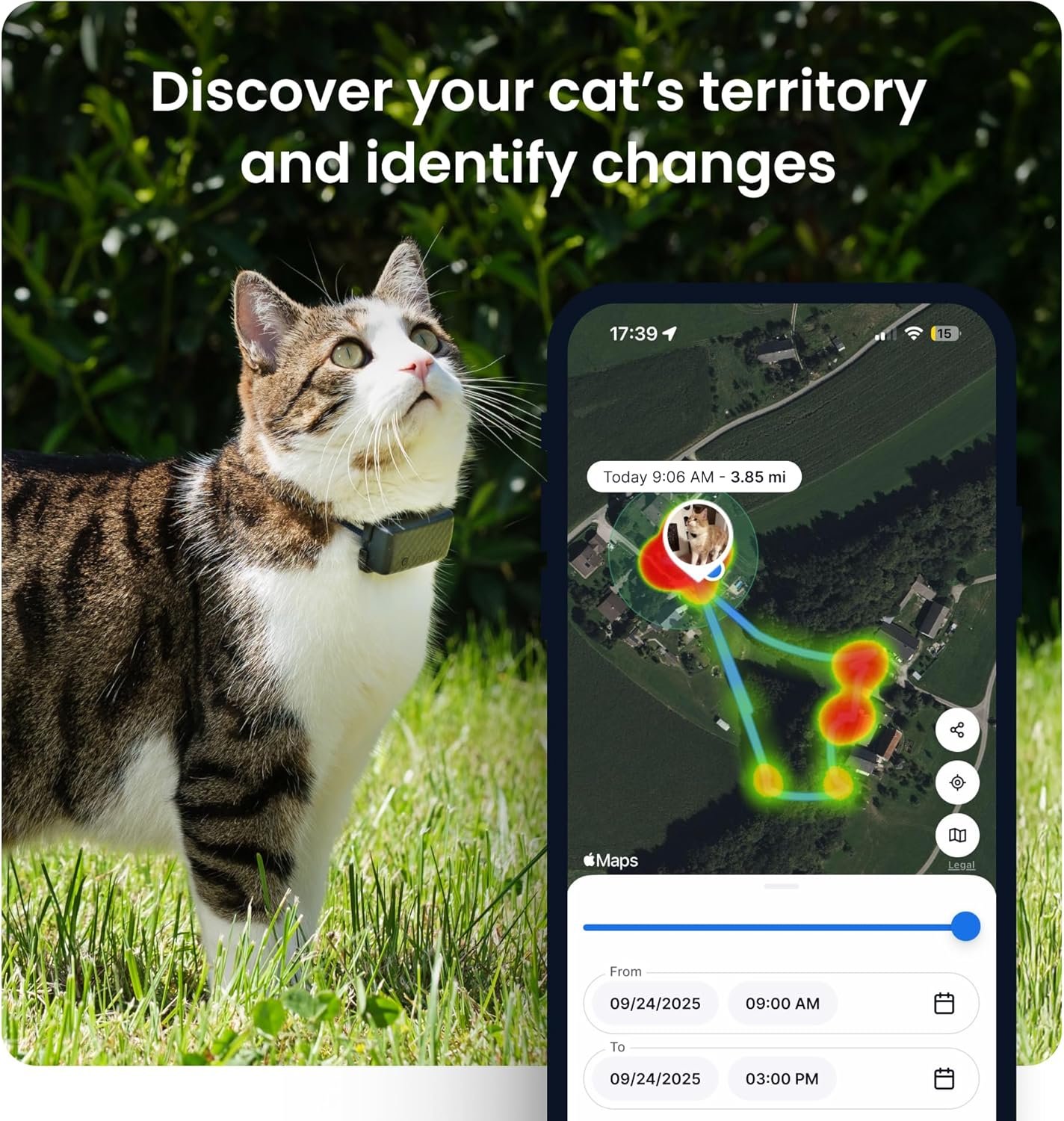 Tractive Smart Cat GPS Tracker | Real-Time Location & Wellness Monitoring for Cats 6.5 lbs+ | Territory & Location History | Up to 5-Day Battery | Breakaway Collar Included (Dark Blue) - Image 4