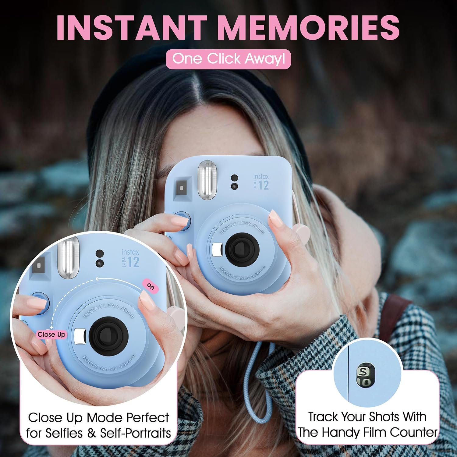 Fujifilm Instax Mini 12 Instant Camera Pastel Blue + Minimate Custom Designed Case + Fuji Instax Film 10 Sheets & Album - Image 8