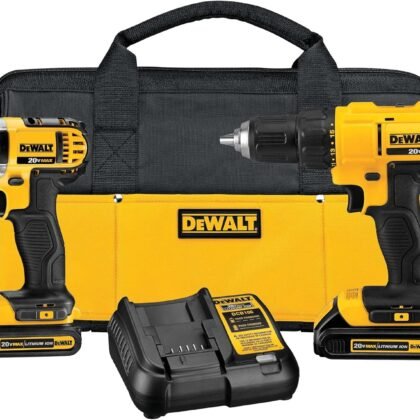 DEWALT 20V MAX Cordless Drill and Impact Driver, Power Tool Combo Kit , Includes 2 Batteries, Charger and Bag (DCK240C2)