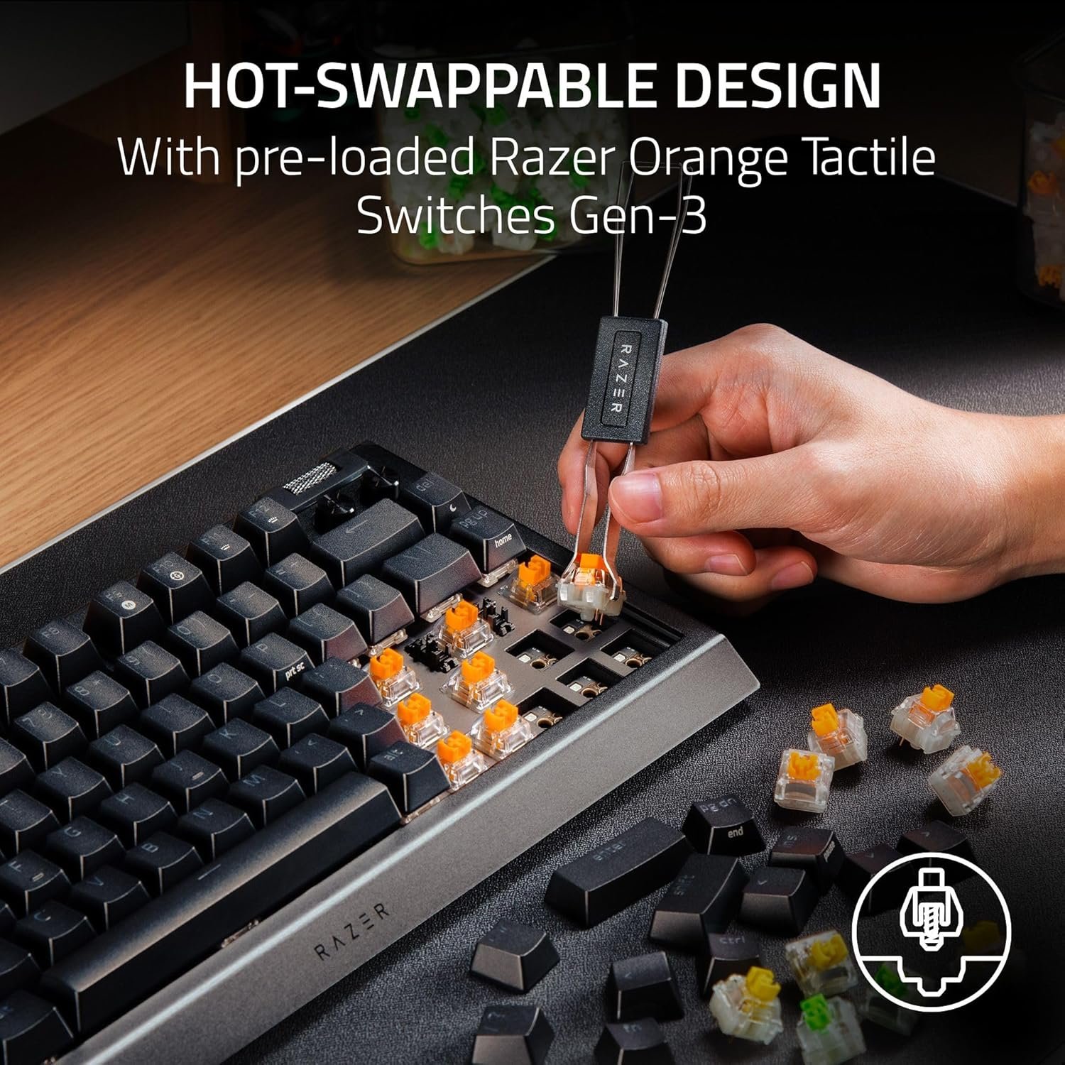 Razer BlackWidow V4 75% Mechanical Gaming Keyboard: Hot Swappable Design - Compact & Durable - Orange Tactile Switches - Chroma RGB - Roller & Media Keys - Wrist Rest Snap Tap - Black - Image 2