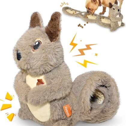 Petbobi Squeaky Dog Toy – Interactive Plush Squirrel Enrichment Toy with Treat-Hiding Pockets & Slow Feeder Puzzle for Small & Medium Dogs | Keeps Dogs Busy, Relieves Boredom & Anxiety