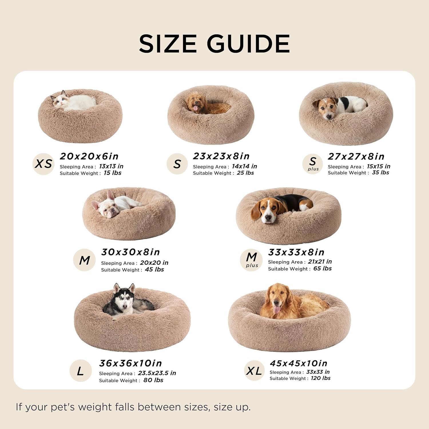 Bedsure Calming Dog Bed Medium Size Dog - Donut Washable Medium Pet Bed, 30 inches Anti-Slip Round Fluffy Plush Faux Fur Cat Bed, Fits up to 45 lbs Pets, Camel - Image 6