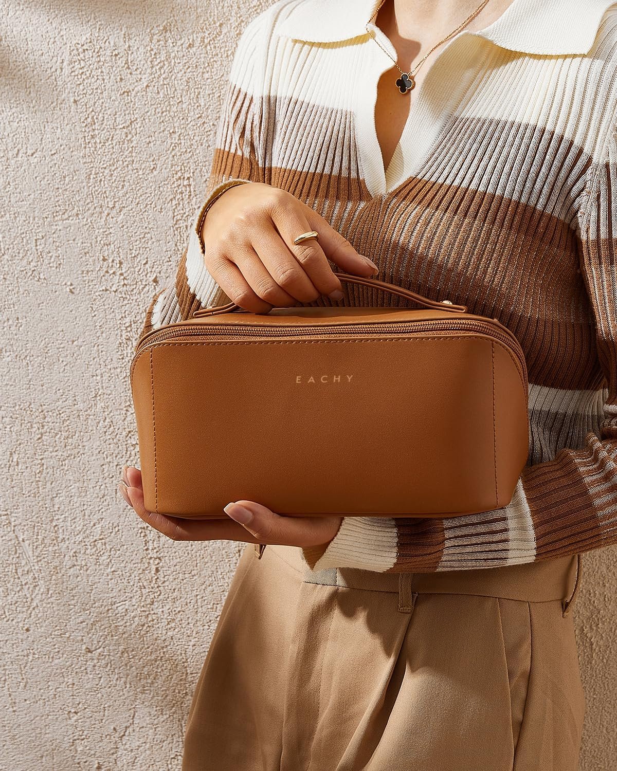 EACHY Travel Makeup Bag,Large Capacity Cosmetic Bags for Women,Waterproof Portable Pouch Open Flat Toiletry Bag Pattern Makeup Bag - Image 8