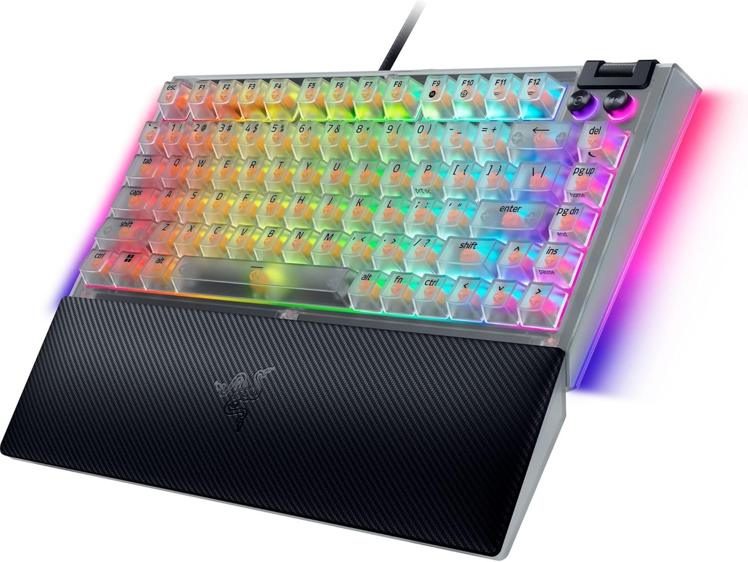 Razer BlackWidow V4 75% Mechanical Gaming Keyboard: Hot-Swappable Design - Compact & Durable - Orange Tactile Switches - Chroma RGB - MF Roller & Media Keys - Comfortable Wrist Rest - Phantom White - Image 9