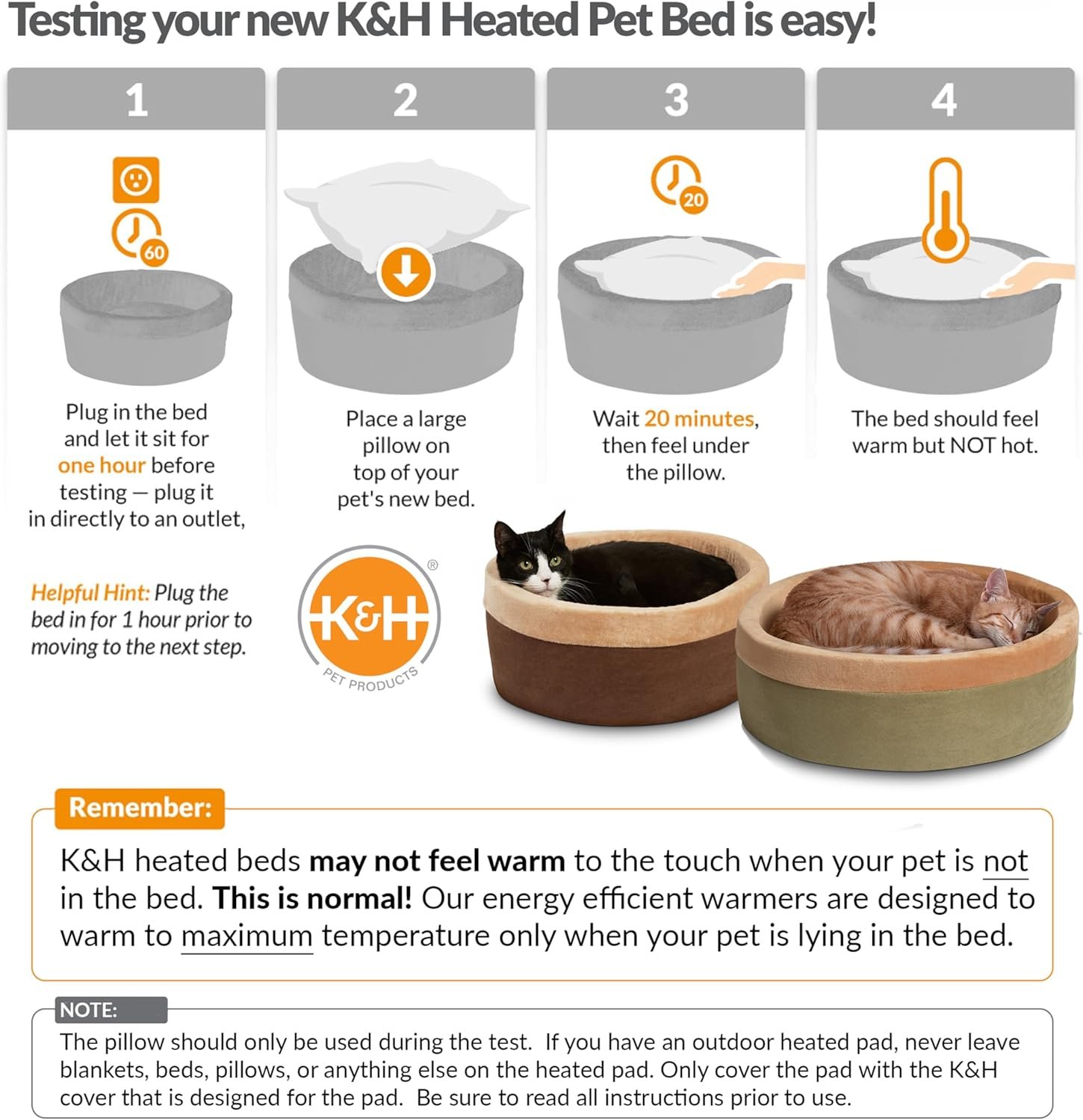 K&H Pet Products Thermo-Kitty Bed Heated Cat Beds for Indoor Cats & Dogs, Calming Warming Pillow Pet Bed, Machine Washable, Removable Heater, Safety Listed - Small 16" Round Mocha/Tan - Image 6