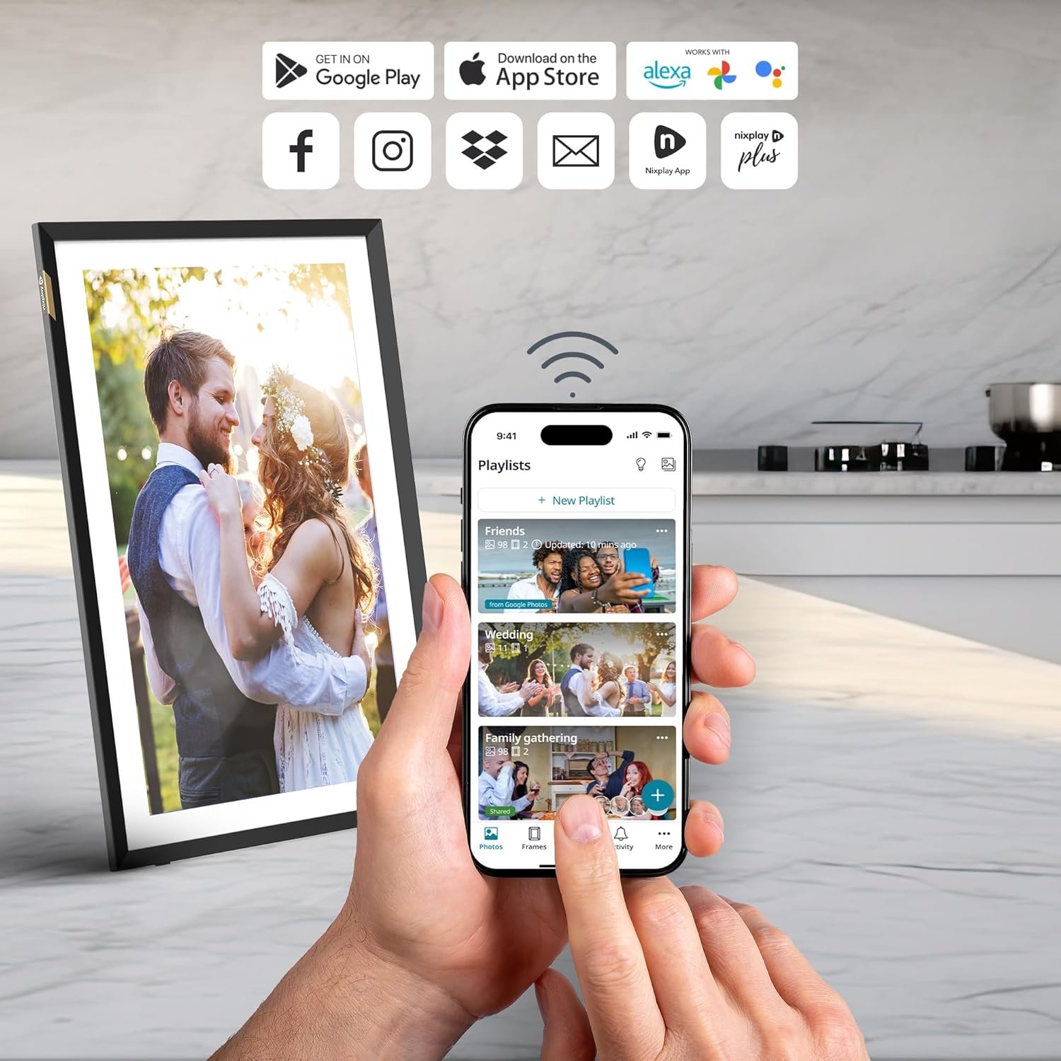 Nixplay Digital Touch Screen Picture Frame with WiFi - 15.6” Photo Frame, Connecting Families & Friends (Black/White Matte) - Image 4