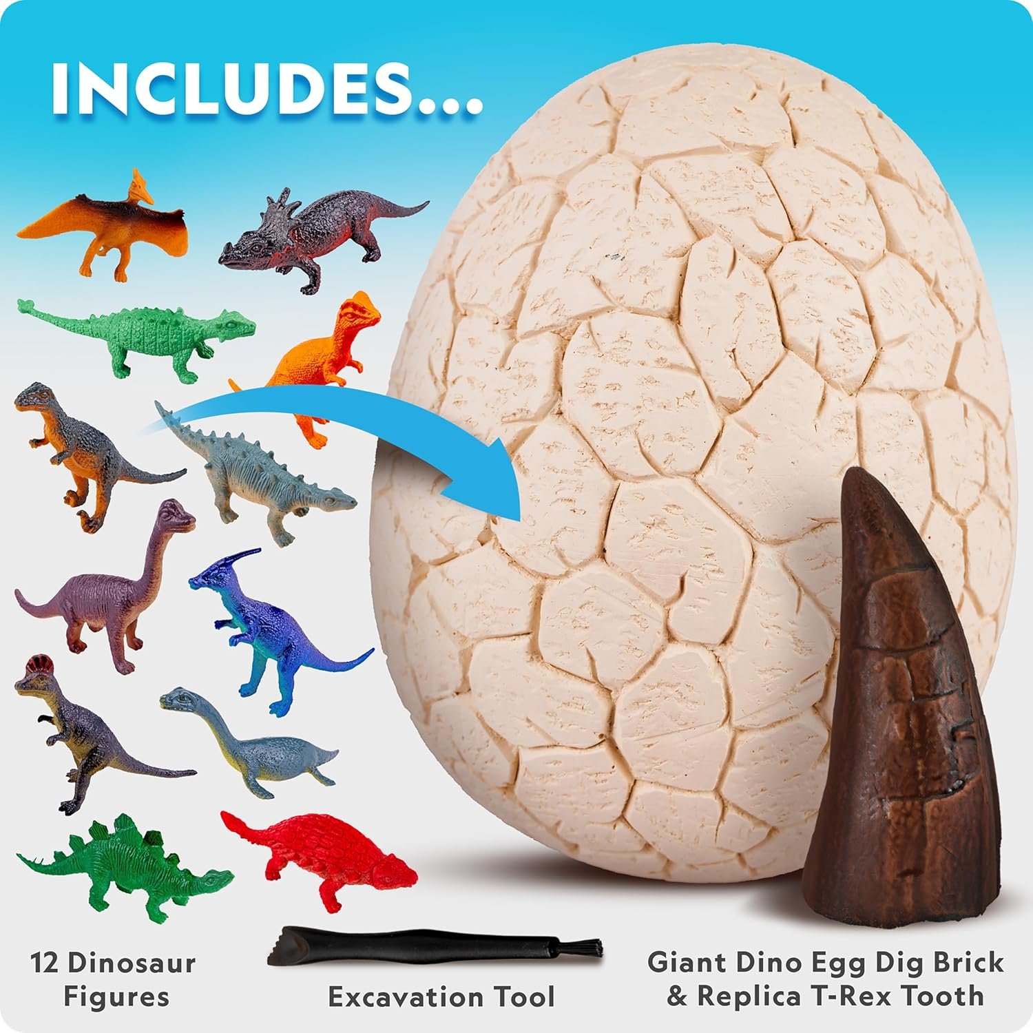 NATIONAL GEOGRAPHIC Jumbo Dinosaur Egg Dig Kit - Dig Out 12 Dino Figures & Replica T. Rex Tooth from Giant 6" Egg, Dino Egg, Jumbo Egg, Dinosaur Egg Toys, Educational Science Kits - Image 5