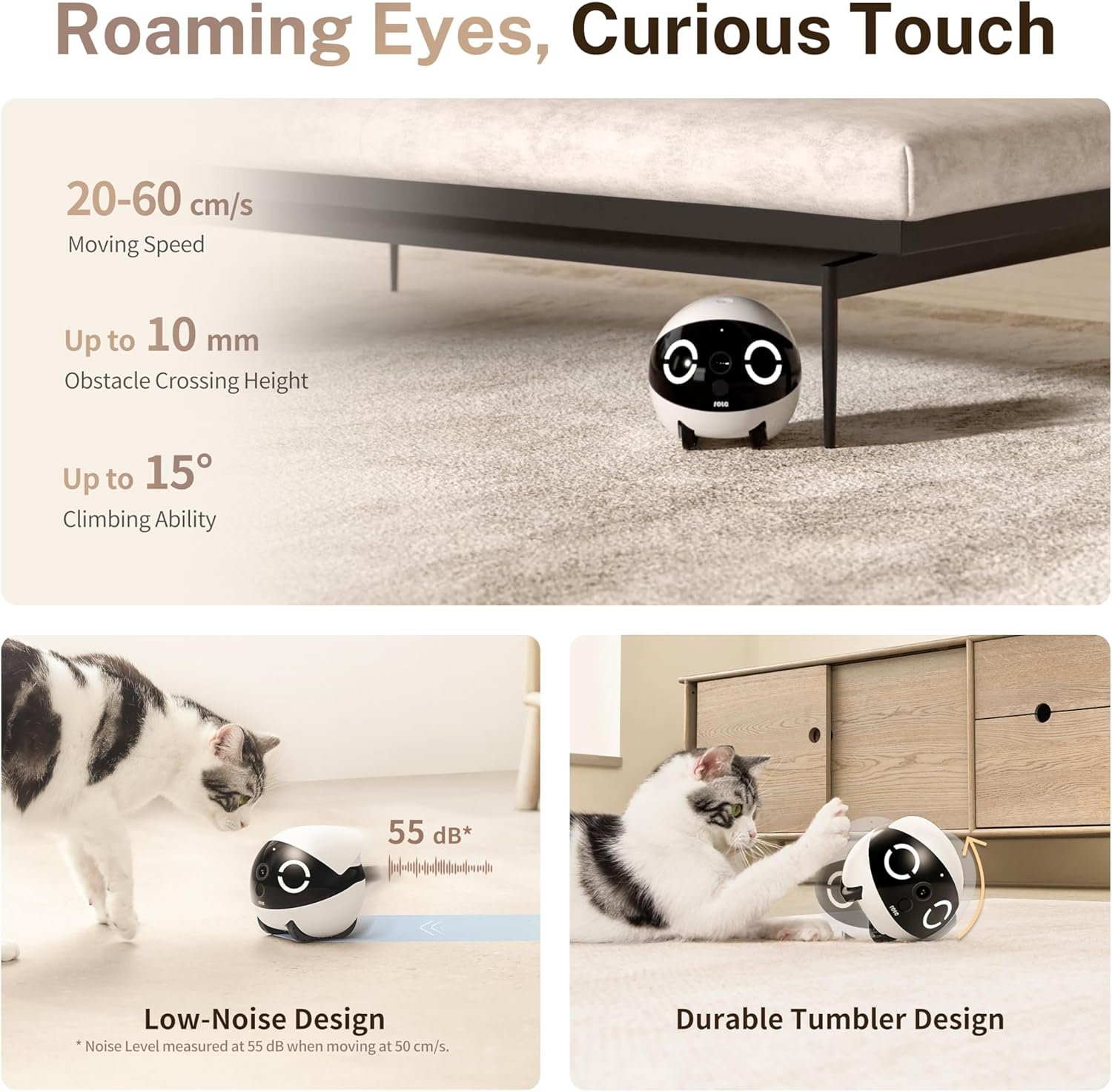 Enabot EBO ROLA Mini FamilyBot 2K Pet Camera Robot: Movable Indoor Camera Battery-Powered with Phone App, One-Touch Call, 2-Way Talk, Night Vision, Motion Detection, Video Recording - Image 3