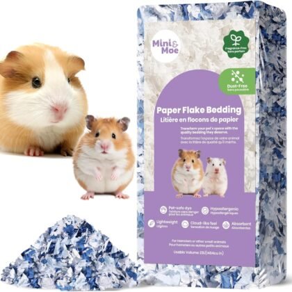 mini&moe Hamster Bedding: Dust-Free and Moisture Absorbent Odor Control Natural Paper Small Pet Bedding - for Guinea Pigs, Hamsters, and Rabbits, 12 Liters
