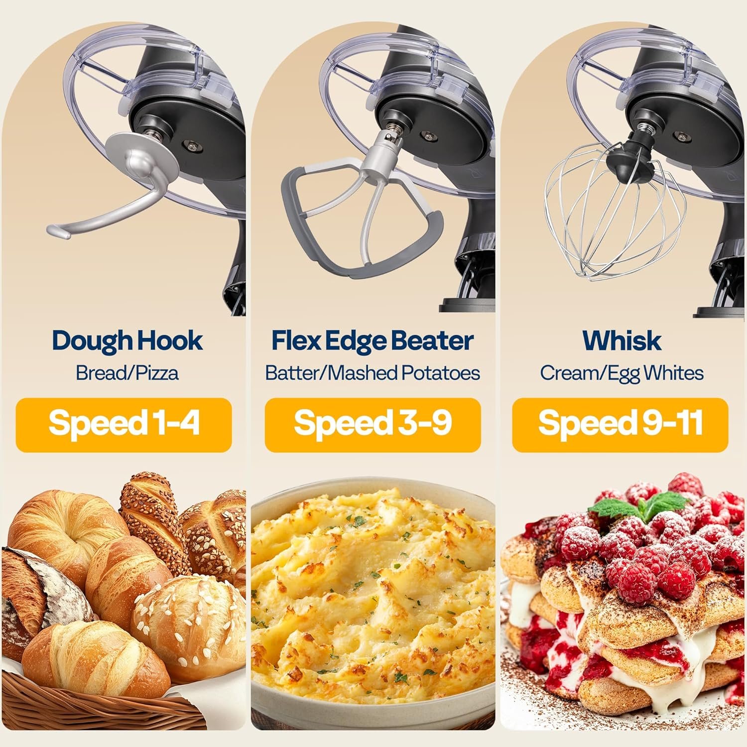 VIVOHOME Stand Mixer with Fermentation, One-Touch Presets Electric Dough Mixer with 6 Qt Bowl, Kitchen Standing Mixer for Baking, Cake with Flex Edge Beater, Bread Hook, Whisk, Gray - Image 6