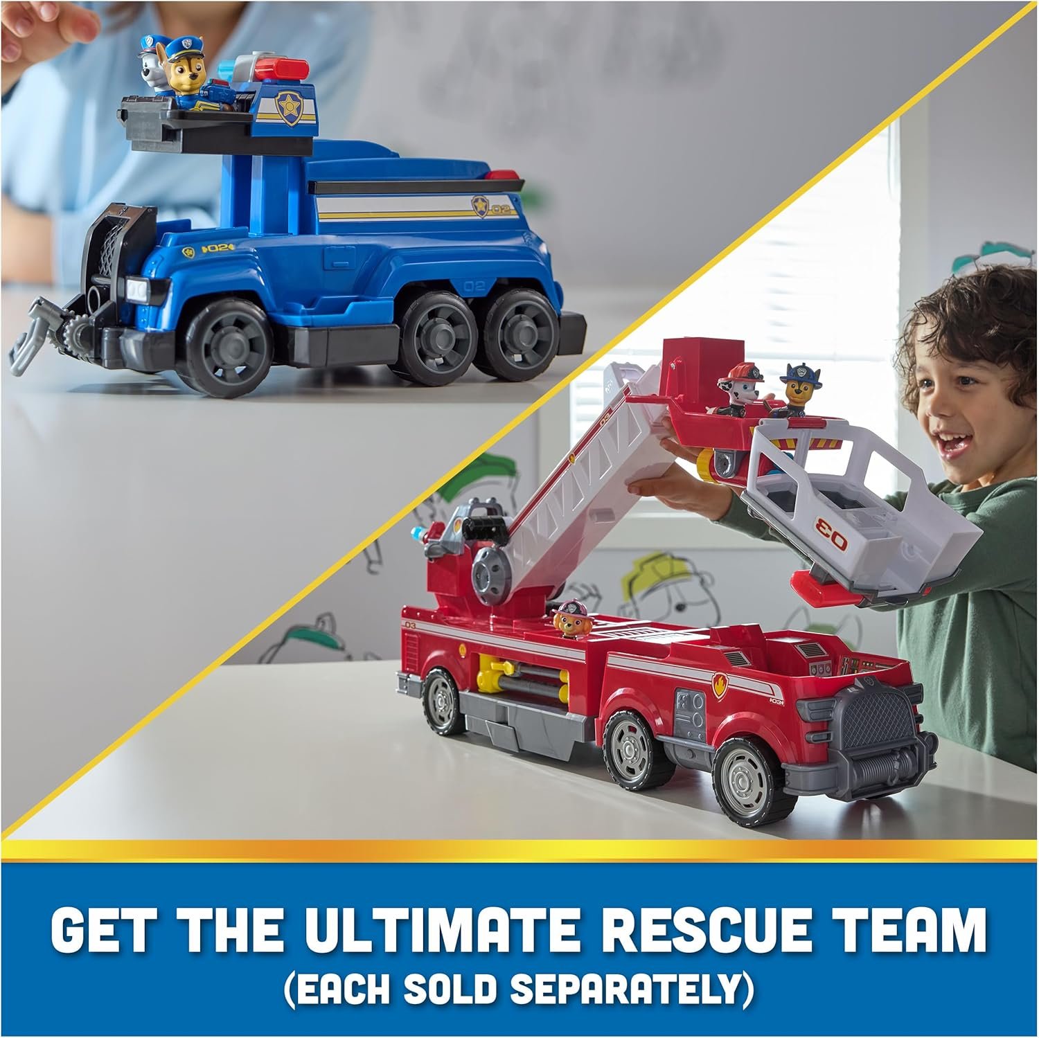 PAW Patrol Ultimate Rescue Fire Truck with 2 Ft. Ladder, Lights, Sounds, a Mini Toy Car, Chase, Marshall & Skye Figures, Toys for Boys & Girls Ages 3+ - Image 6