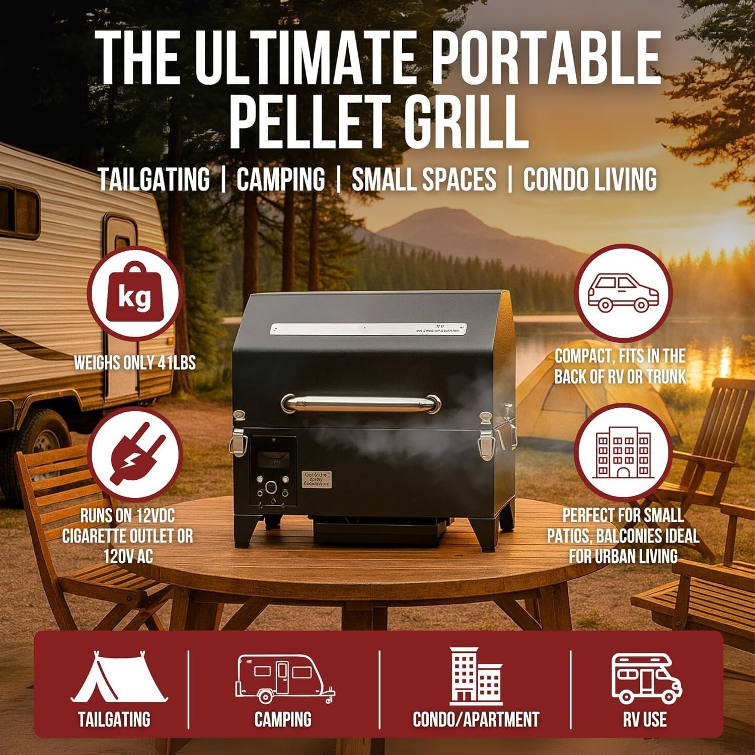Freedom Stoves Portable Pellet Grill Smoker: Off-Grid BBQ for Camping & Tailgating, Fits Full Racks or Beer Can Chickens, 8.5LB Hopper, Peaked Lid, Dual Probes, 120V & 12V Compatible - Image 12