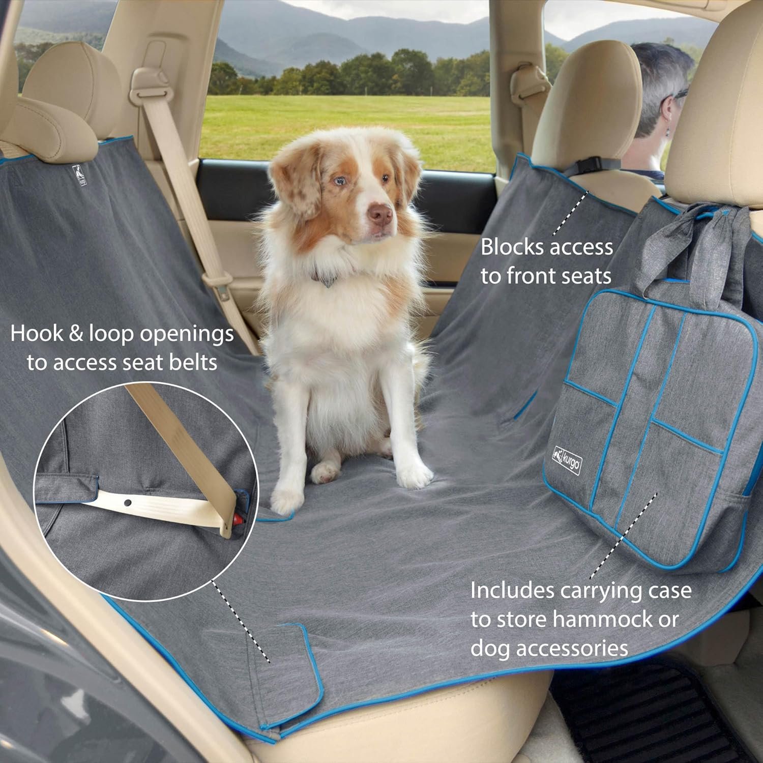 Kurgo Heather Hammock - Full Seat Dog Hammock for Secure Pet Travel - Waterproof & Stain Resistant Cover - Backseat Divider - Dog Car Seat Protector - Heather Gray - Image 2