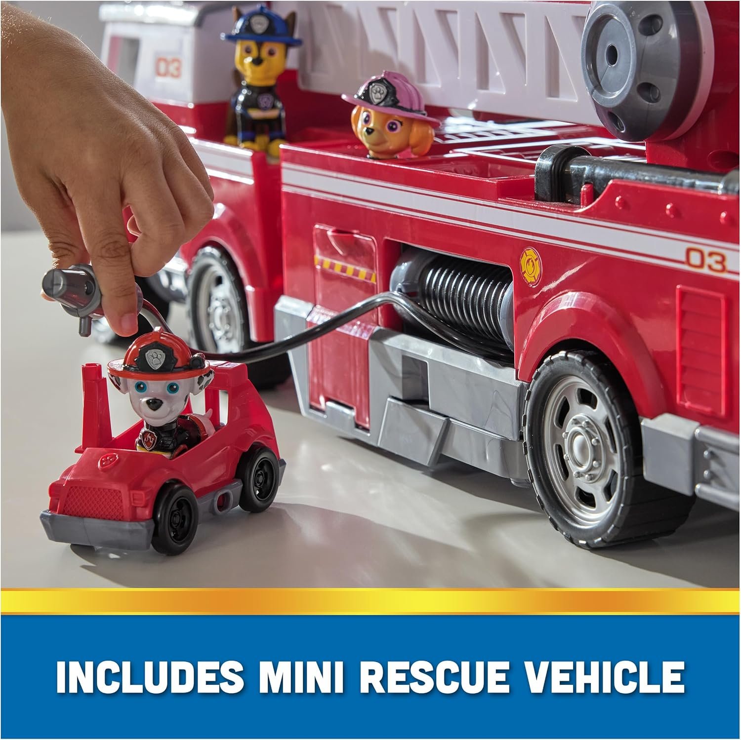PAW Patrol Ultimate Rescue Fire Truck with 2 Ft. Ladder, Lights, Sounds, a Mini Toy Car, Chase, Marshall & Skye Figures, Toys for Boys & Girls Ages 3+ - Image 8