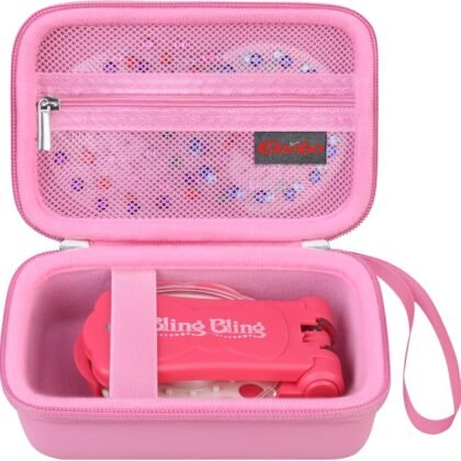 Elonbo Carrying Case for Blinger Dazzling Starter Kit, Blinger Kids Glam Collection Starter Kit Storage Bag, Kids Hair Styling Tool Travel Organizer Holder, Pocket fits Gems Rhinestones, Pink