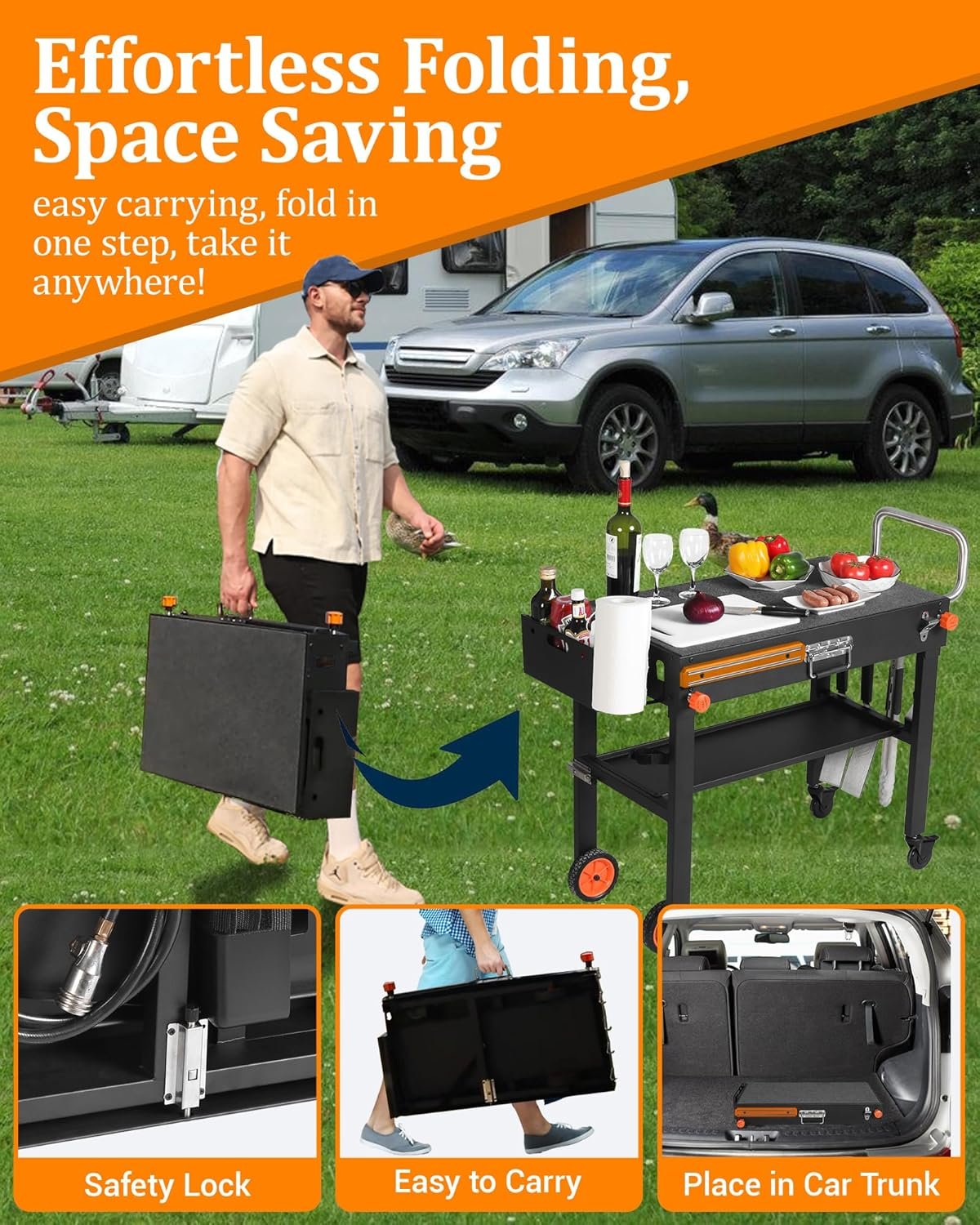 Grill Table For Blackstone Griddle 22 and 17 Inch, Grill Carts Outdoor With Wheels, Used for Weber And Ninja, Foldable Quickly Blackstone Stand Suitable for Travel/Camping And Outdoor Meals - Image 5