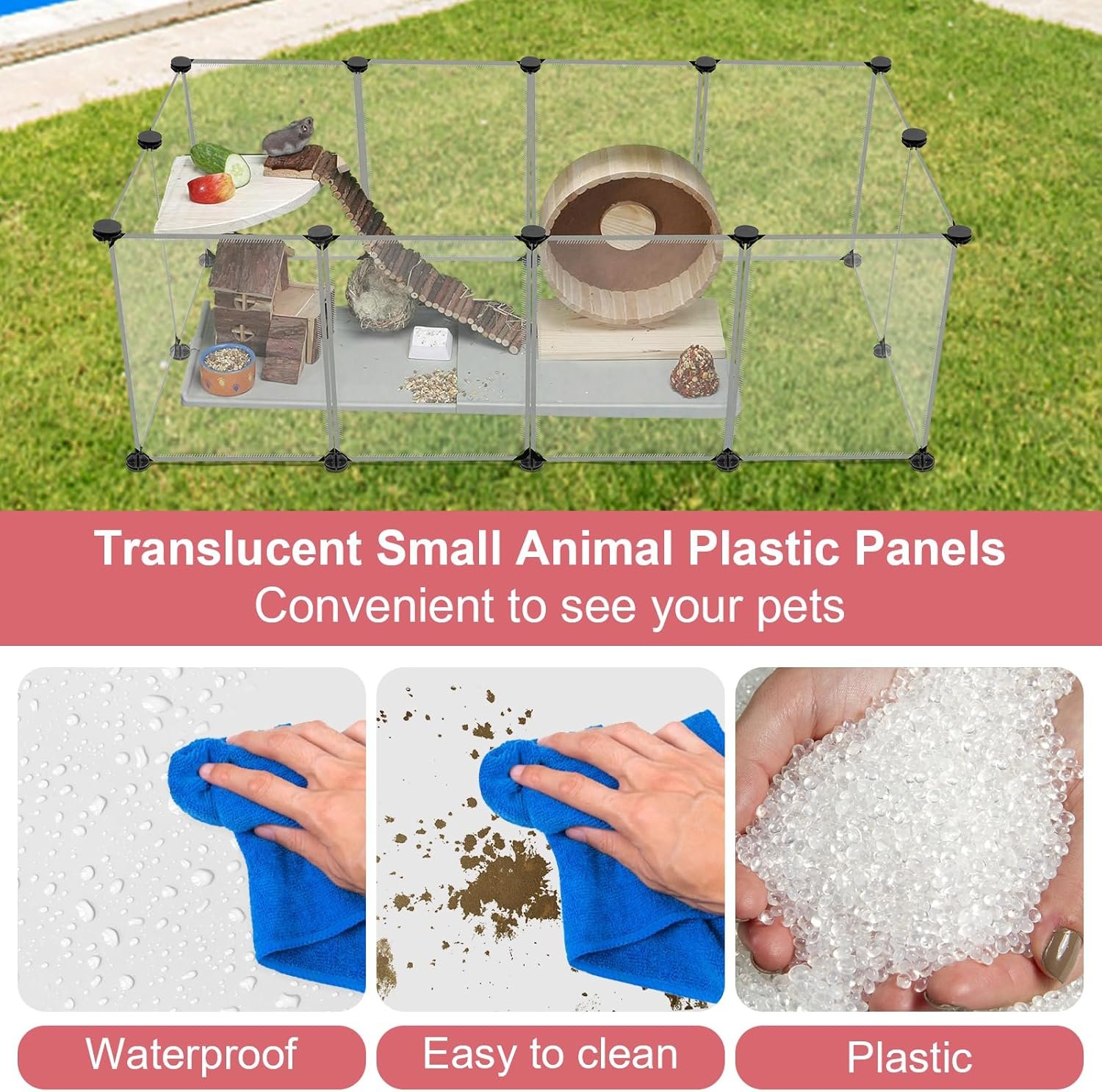 12 Panels Transparent Small Animals Playpen,48" x 24" x 16" Portable Pet Playpen,Plastic Enclosure,Puppy Play Pen for Indoors Outdoor Pet Fence for Guinea Pigs,Bunny,Ferrets,Hamsters,Hedgehogs - Image 6