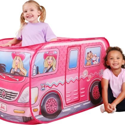 Barbie Coastal Cowgirl Camper Pop-Up Play Tent for Kids – Indoor Playhouse with Roll-Up Door & Roof Openings – Easy Setup, Folds Flat for Storage – Safe for Toddlers & Kids Ages 3+