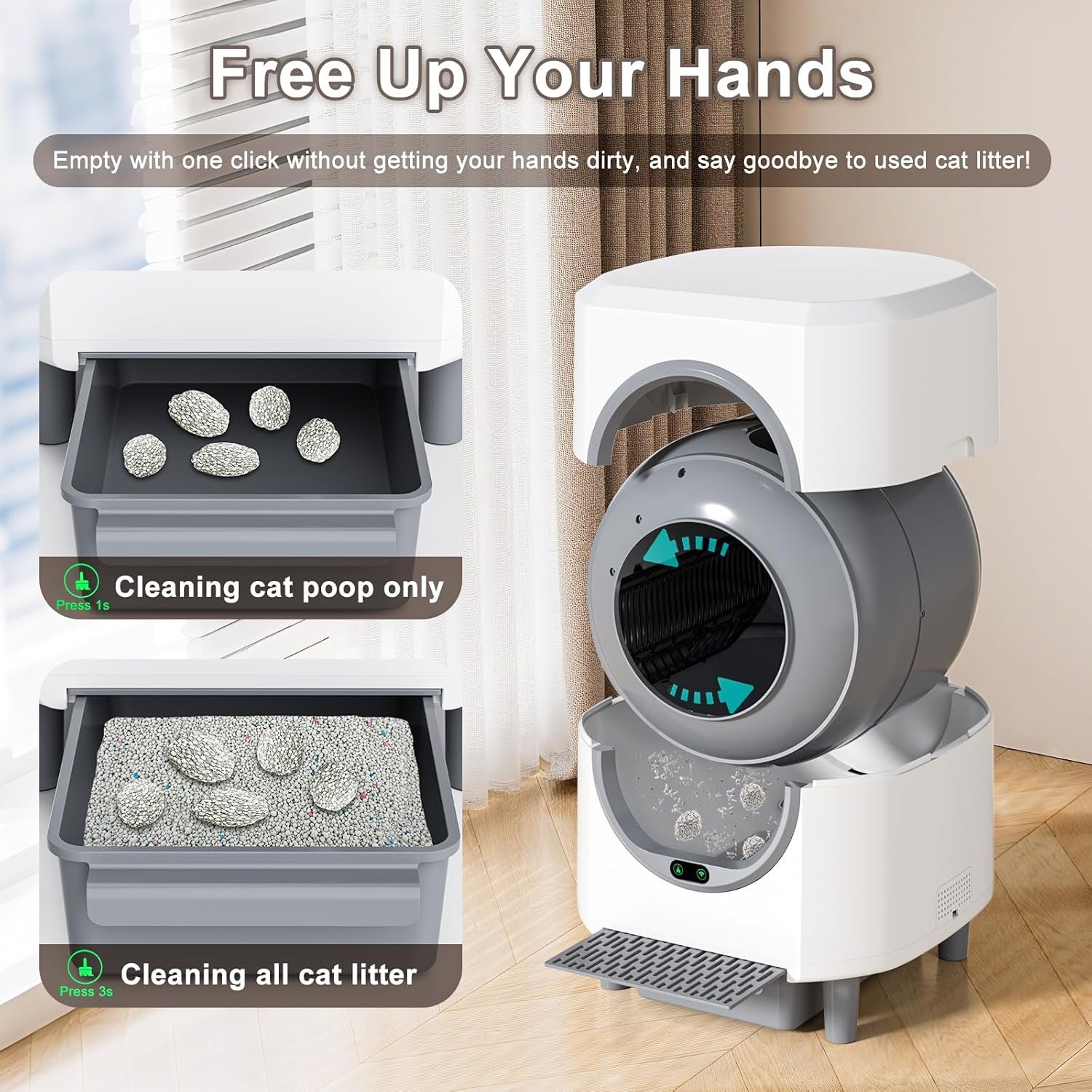 Automatic Litter Box, Self Cleaning Litter Box, Odor Control, 90L Large Capacity with APP Control and Safety Sensor, Ellenpent, for Multiple Cats, Large Cat, with 3 Rolls Garbage Bags - Image 6