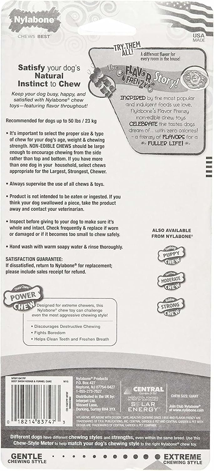 Nylabone Original Bone Power Chew Toy for Dogs, Durable Dog Toys for Aggressive Chewers, Flavor Frenzy Funnel Cake & Shish Kabob Flavor, Large - Up to 50 lbs, 2 Pack - Image 8