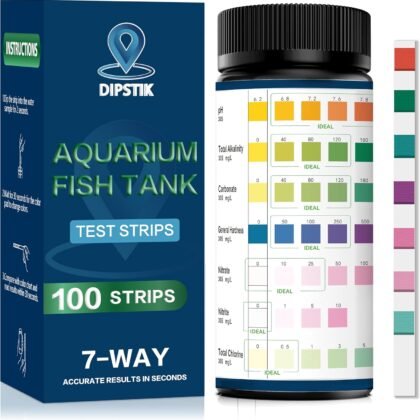 Aquarium Test Strips, 7-Way Freshwater Saltwater Fish Tank Pond Test Kit, 100 Strips, Nitrate, Nitrite, Chlorine, Hardness, Alkalinity, Carbonate, pH