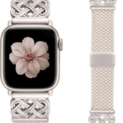 Braided Magnetic Band Compatible with Apple Watch Bands 38/40/41/42/44/45/46/49mm Women Men, Celtic Knot Stretchy Elastic Nylon Fabric Woven Strap for iWatch Series 11 10 9 8 7 6 5 4 SE/Ultra 3 2 1