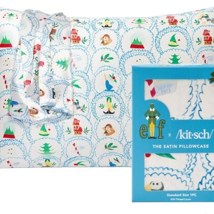 Kitsch x Elf North Pole - Satin Pillowcase with Zipper for Hair & Skin – Softer Than Silk, Cooling Pillow case, Wrinkle-Free, Machine Washable, Queen/Standard (19x26)