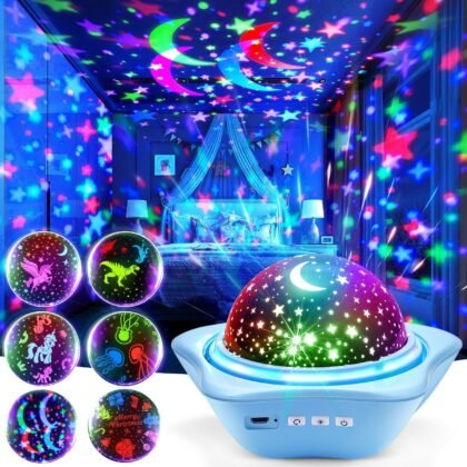 One Fire Night Light for Kids Gifts, 6 Films+78 Lighting Modes Ceiling Star Projector, Rechargeable Night Light Projector,360°Rotion Star Lights for Bedroom Decor,Sensory Toys for Baby Christmas Gifts