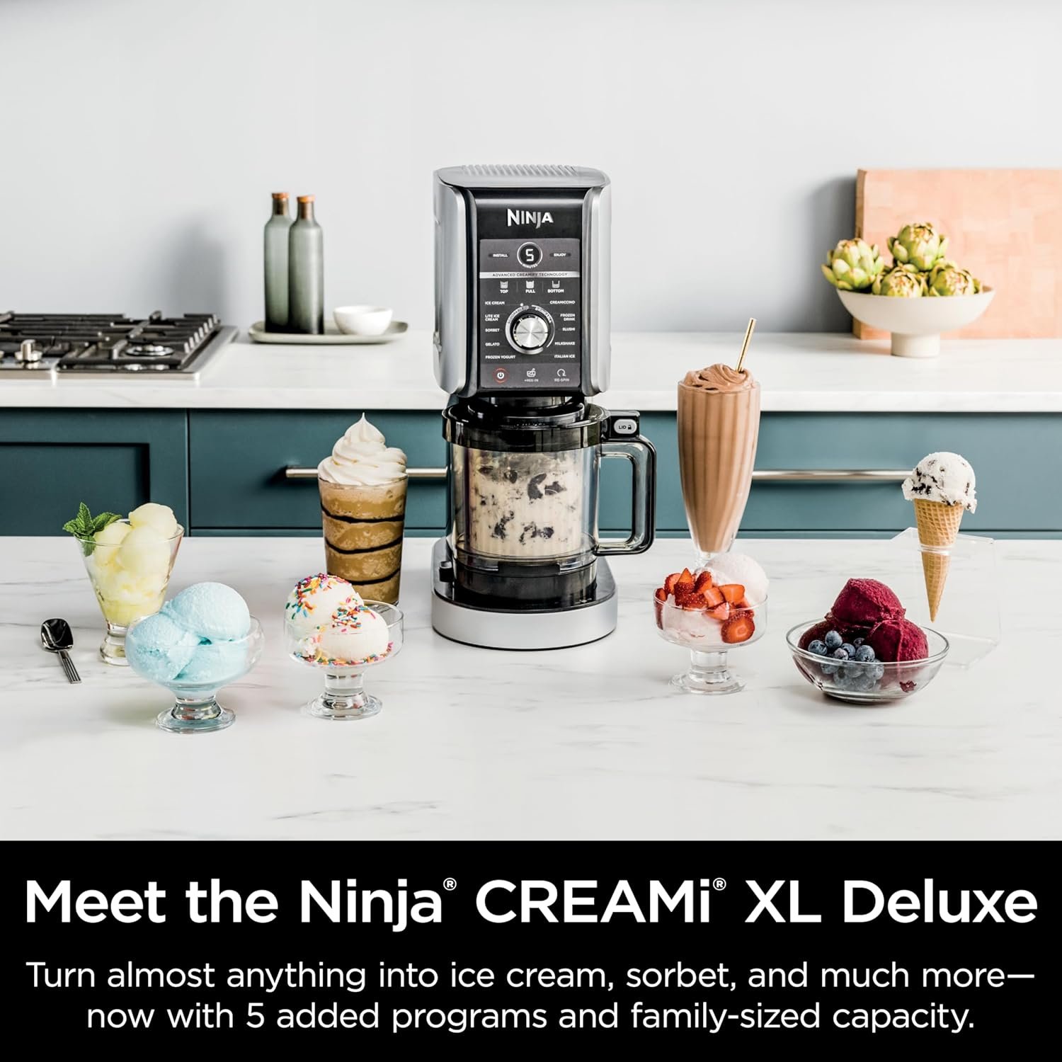 Ninja CREAMi Deluxe Ice Cream & Frozen Treat Maker, Includes (4) Family-Sized 24 oz. Tubs, for Ice Cream, Sorbet, Milkshakes, Frozen Yogurt, & More, 11-in-1, XL Capacity, Silver - Image 2