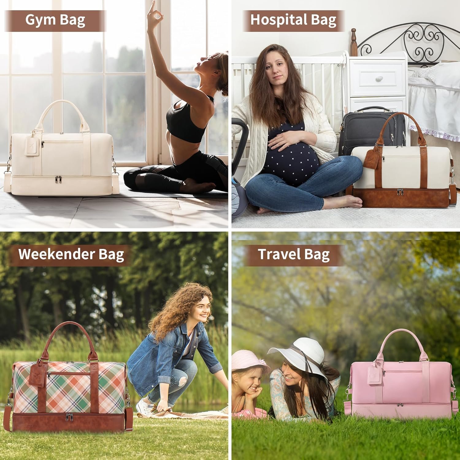 Oeihuivt Weekender Bags for Women - 21 Inch Large Travel Duffel Bag 2-Piece Set with Shoe Compartment, Heavy-Duty Canvas Leather Carry On Overnight Tote - Image 4