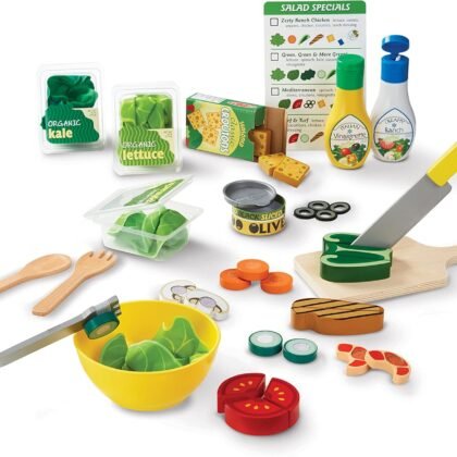 Melissa & Doug Slice and Toss Salad Play Food Set – 52 Wooden and Felt Pieces