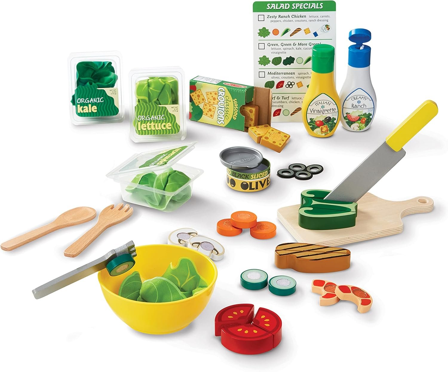 Melissa & Doug Slice and Toss Salad Play Food Set – 52 Wooden and Felt Pieces