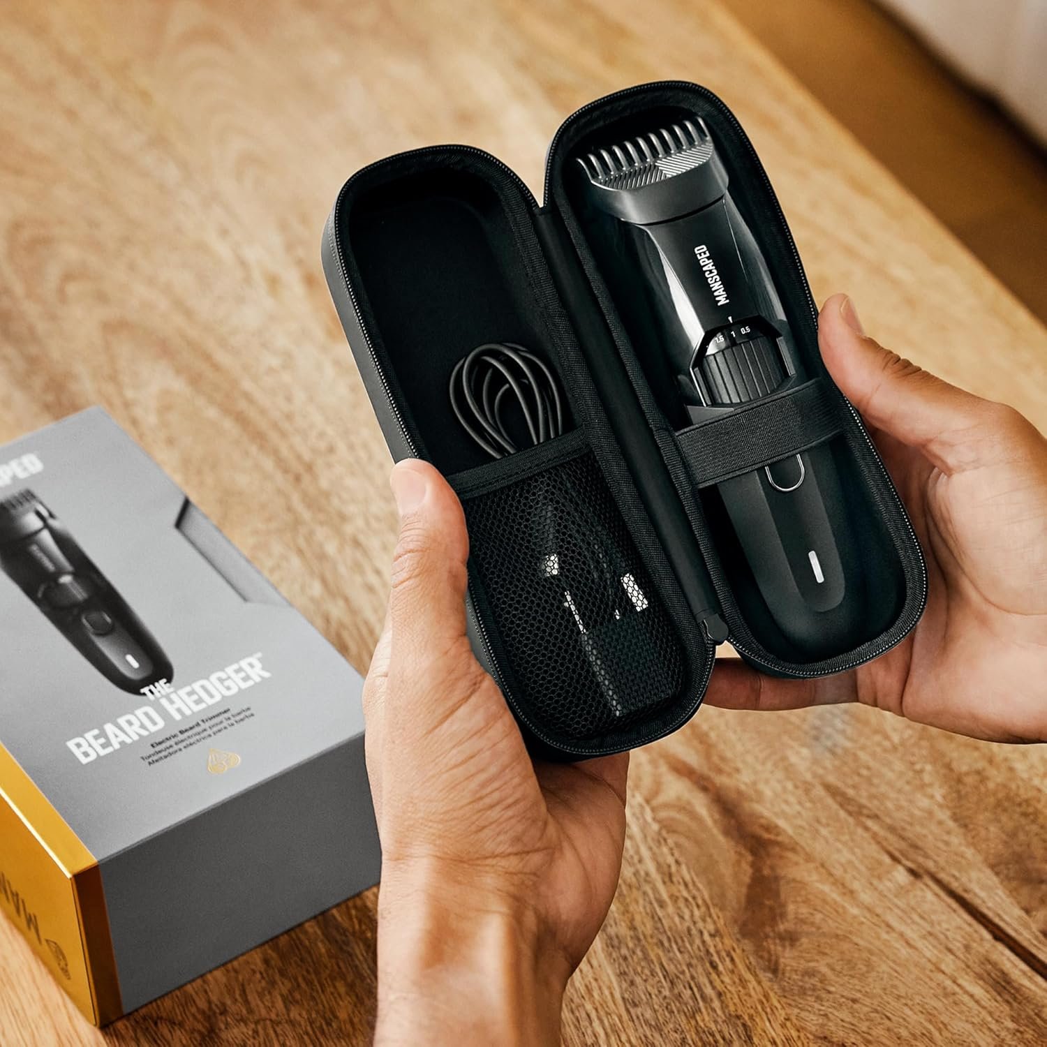 MANSCAPED® The Beard Hedger® Premium Men's Beard Trimmer, 20 Length Adjustable Blade Wheel, Stainless Steel T-Blade for Precision Facial Hair Trimming, Cordless Waterproof Wet/Dry Clipper - Image 7