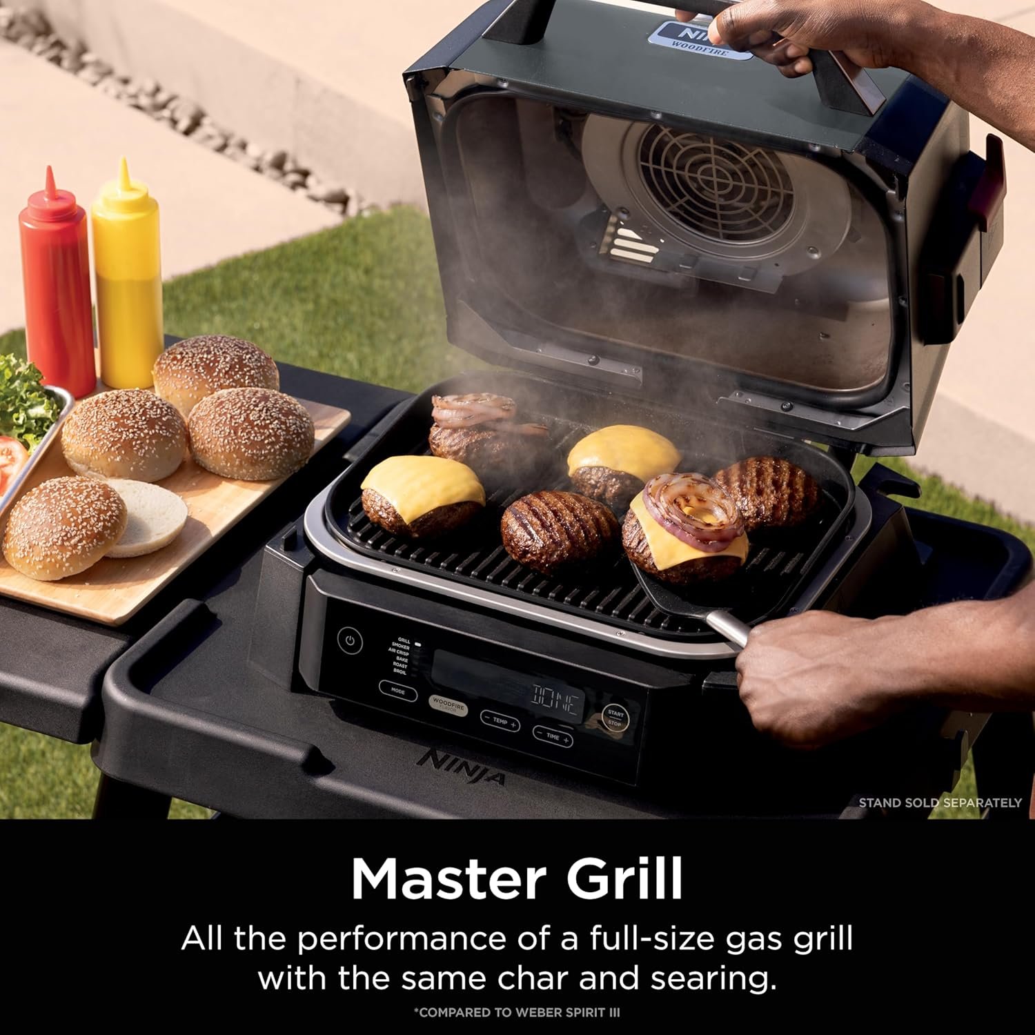 Ninja Woodfire Outdoor Grill & Smoker, 6-in-1 Functionality, Grill, Smoke, Bake, Roast, Air Fry, Broil, Authentic Woodfire Flavors, Electric Heat, OG321 - Image 6