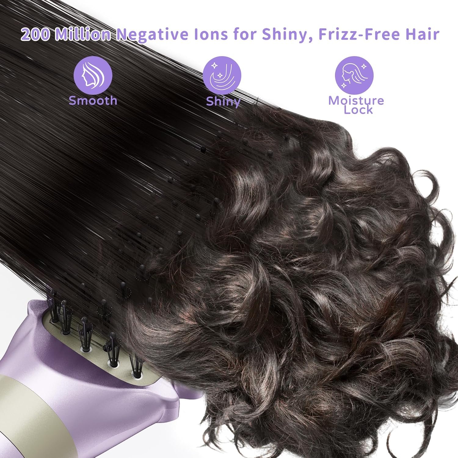 Hair Dryer Brush 8-in-1 Dual Voltage Hot Air Styler – Fast-Drying 110,000 RPM Ionic Blow Dryer with Straightener & Curler Attachments, Frizz-Free Volumizing Styler with Protective Hard Case-Purple - Image 7