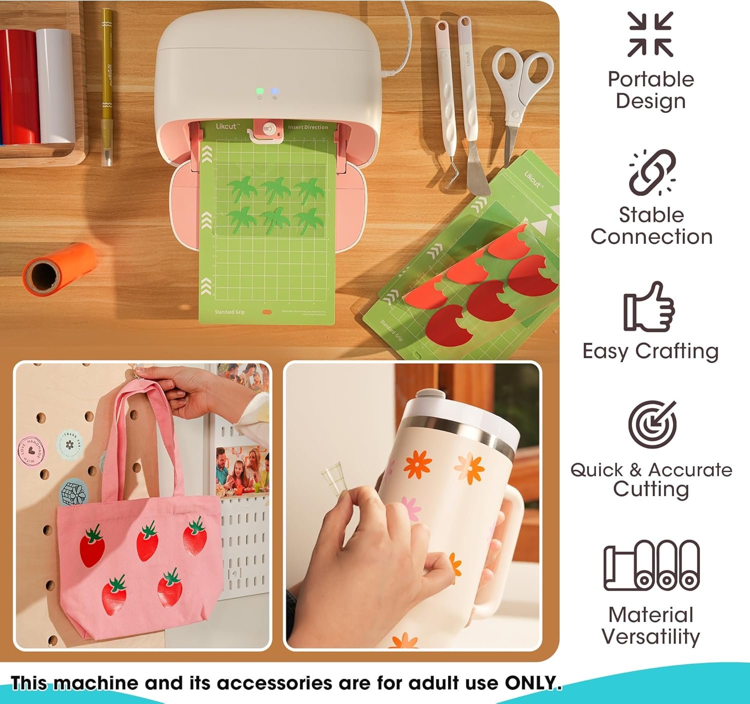 Likcut Vinyl Cutter Machine, Upgrade Cutting Machine Glee S501 for DIY Joy, Portable Smart Cutting Tool for Crafter, Sticker Decal Maker Printing for Resin Charms, Art Resin & Jewelry-Making Projects - Image 8