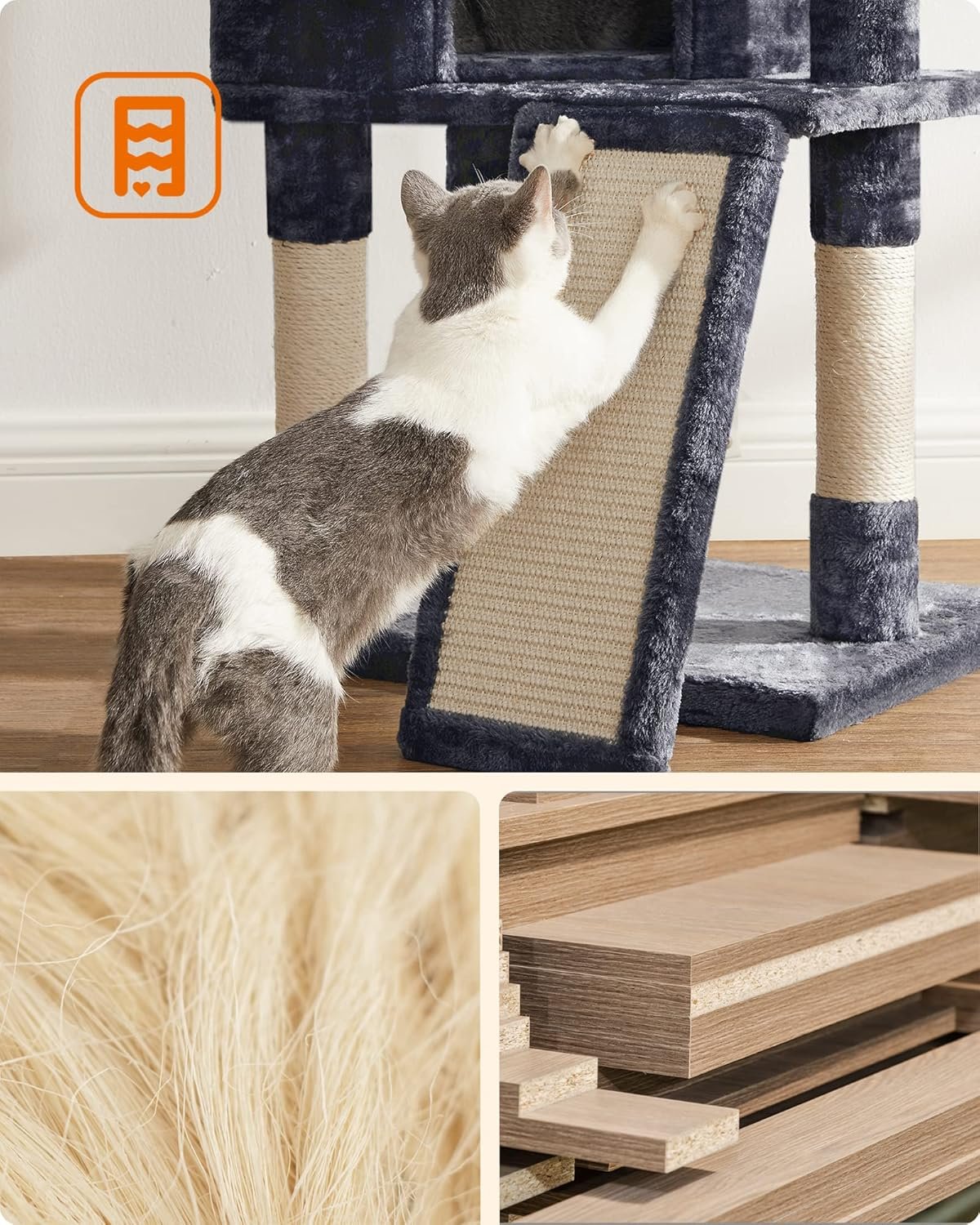 Feandrea Cat Tower, Cat Tree for Indoor Cats, 45.3-Inch Cat Condo with Scratching Post, Ramp, Perch, Spacious Cat Cave, for Kittens, Elderly Cats, Adult Cats, Small Space, Smoky Gray UPCT141G01 - Image 5