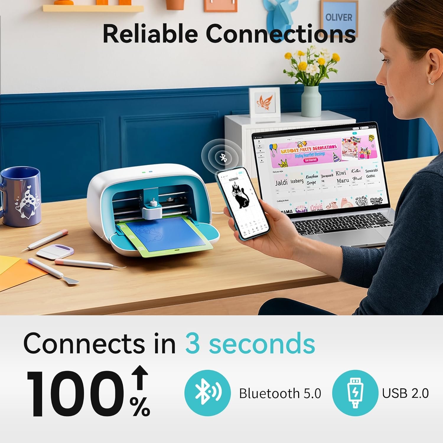 Likcut Vinyl Cutter Machine, Smart Sticker Maker Glee S501 for DIY Joy, Portable Cutting Tool for Crafting Beginner, Compact Design for Home & School Craft Projects, DIY Home Decor, Blue - Image 3