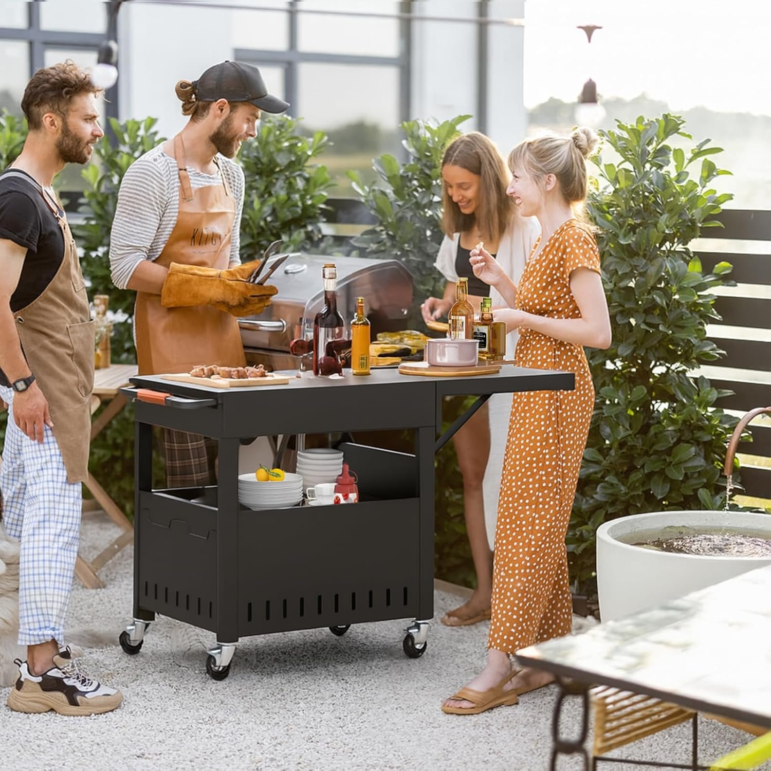 Outdoor Grill Table Cart for Blackstone 28"/36" Omnivore Griddle, 50" x 22“ Large Outdoor Kitchen Island with Foldable Side Table for Blackstone 17”/22” Griddle, Home BBQ, Tailgates, Cookouts - Image 8
