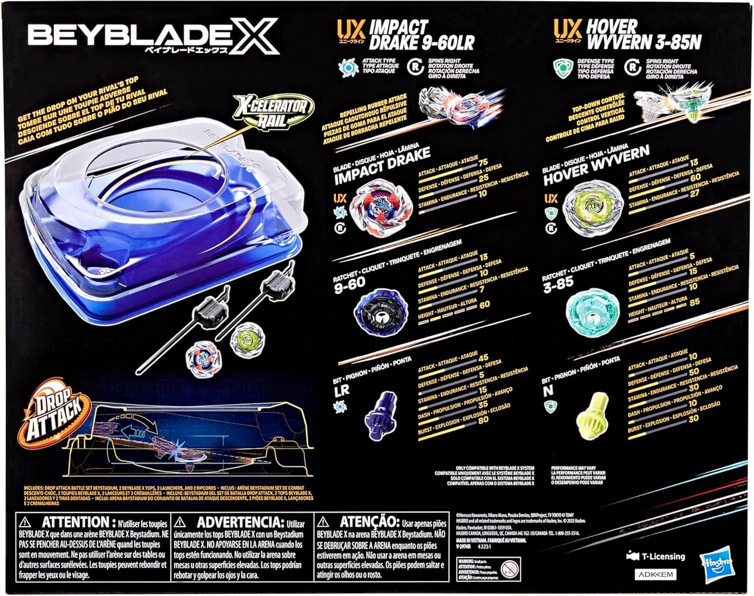Beyblade X Drop Attack Battle Set with Beystadium Arena, 2 Takara Tomy Tops & Launchers, Impact Drake 9-60LR & Hover Wyvern 3-85N, Battling Game Toys, Kids, Ages 8+ - Image 2