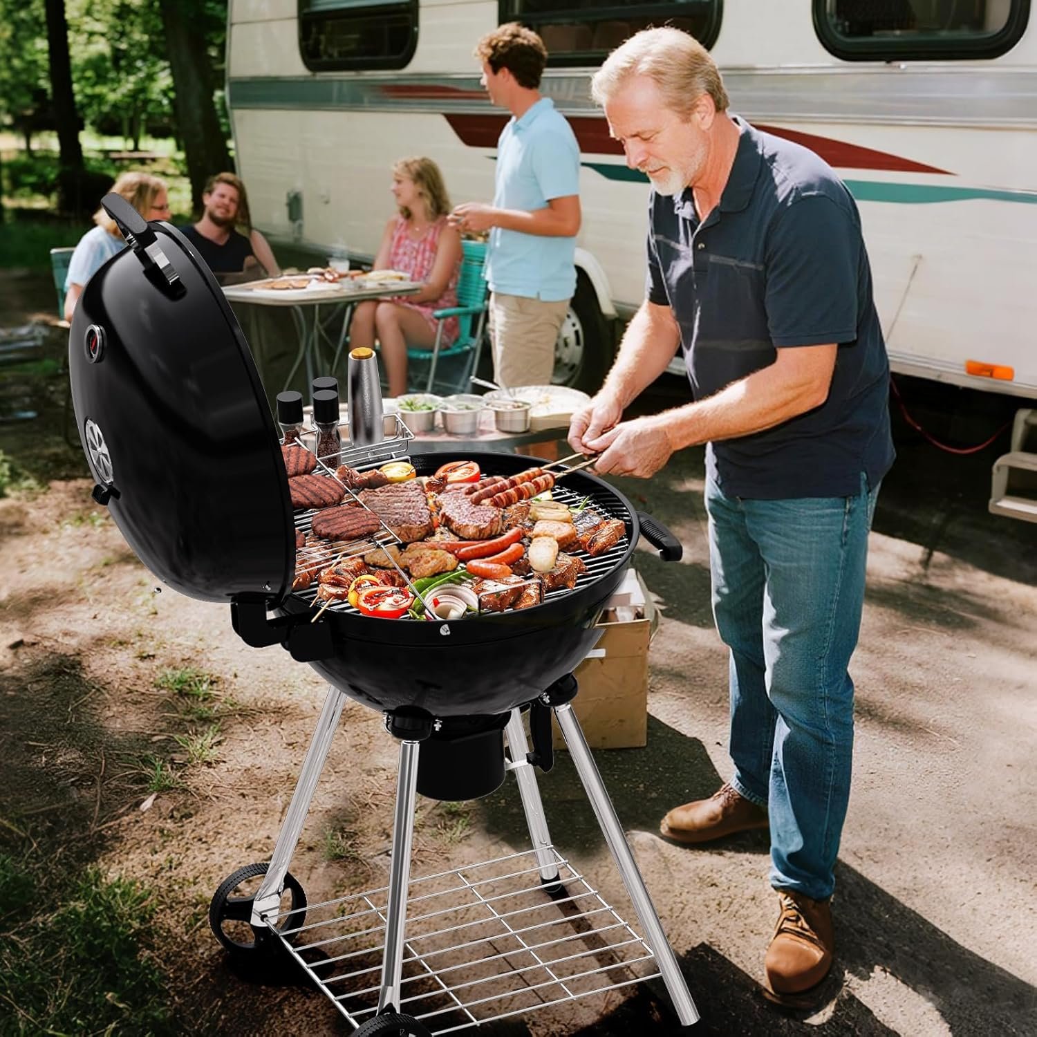 22 inch Premium Charcoal Grill, Kettle Barbecue and Smoker Grills 500+ Sq. In. Cooking Area for Outdoor BBQ, Tailgating and Patio, Black - Image 9