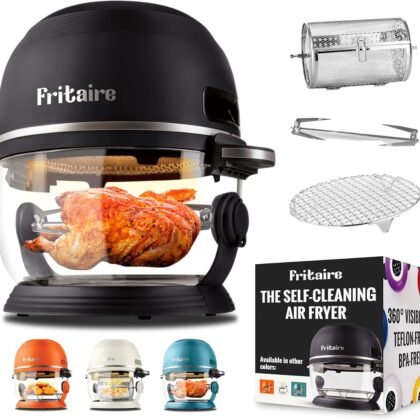 Non Toxic Air Fryer™ - Glass AirFryer 5 Quart w/ 360 Visibility, Self-Cleaning, 400F Vortex Air Fryer for Even Cooking, BPA-Free Teflon Free, 9-in-1 Functions, Rotisserie, Roast, Bake, Black
