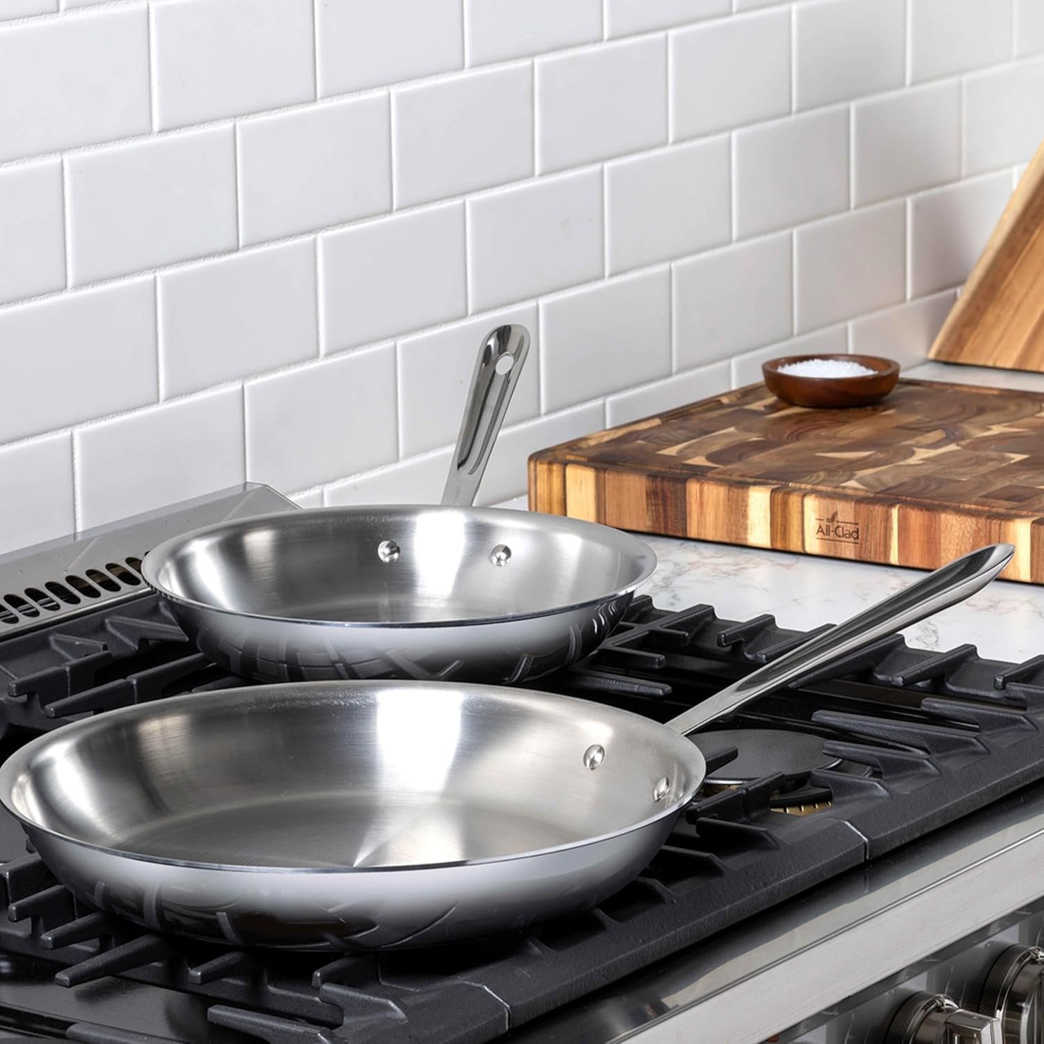 All-Clad D3 3-Ply Stainless Steel Fry Pan Set, 10,12 Inch, Induction Oven and Broiler Safe to 600F, Frying Pans, Durable Kitchen Cooking Skillets, Professional Induction Cookware, Stainless Steel - Image 2